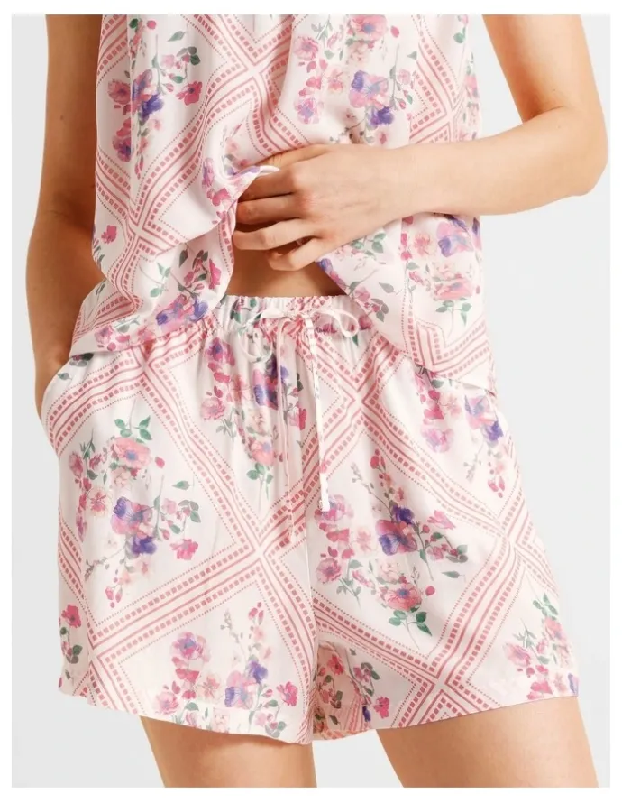 Soho Serene Woven Cami Boxer Set in Diamond Floral Print
