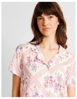 Soho Serene Woven Short Sleeve Short PJ Set in Diamond Floral Print