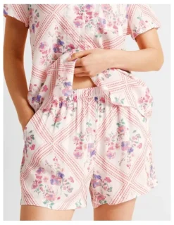 Soho Serene Woven Short Sleeve Short PJ Set in Diamond Floral Print