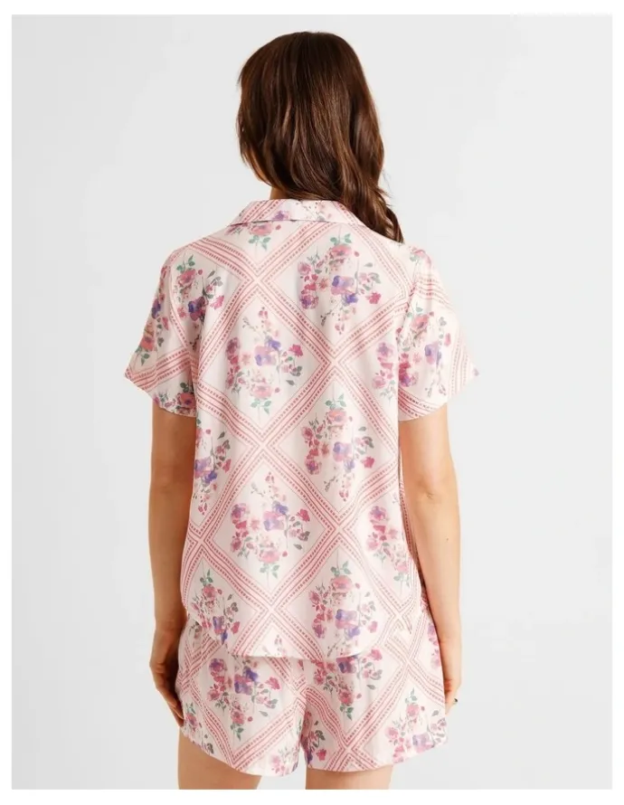Soho Serene Woven Short Sleeve Short PJ Set in Diamond Floral Print