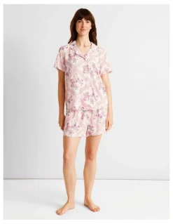 Soho Serene Woven Short Sleeve Short PJ Set in Diamond Floral Print