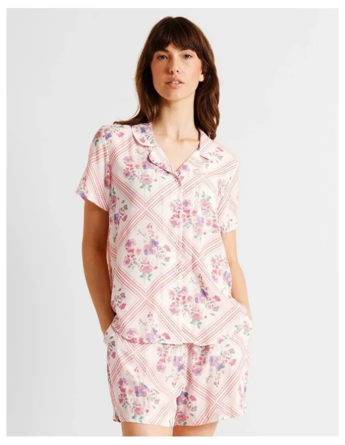 Soho Serene Woven Short Sleeve Short PJ Set in Diamond Floral Print