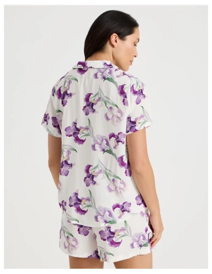 Soho Serene Woven Short Sleeve Pyjama Set in Iris Floral Print
