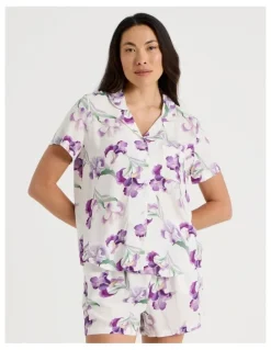 Soho Serene Woven Short Sleeve Pyjama Set in Iris Floral Print