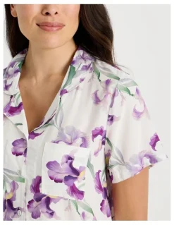 Soho Serene Woven Short Sleeve Pyjama Set in Iris Floral Print