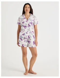 Soho Serene Woven Short Sleeve Pyjama Set in Iris Floral Print