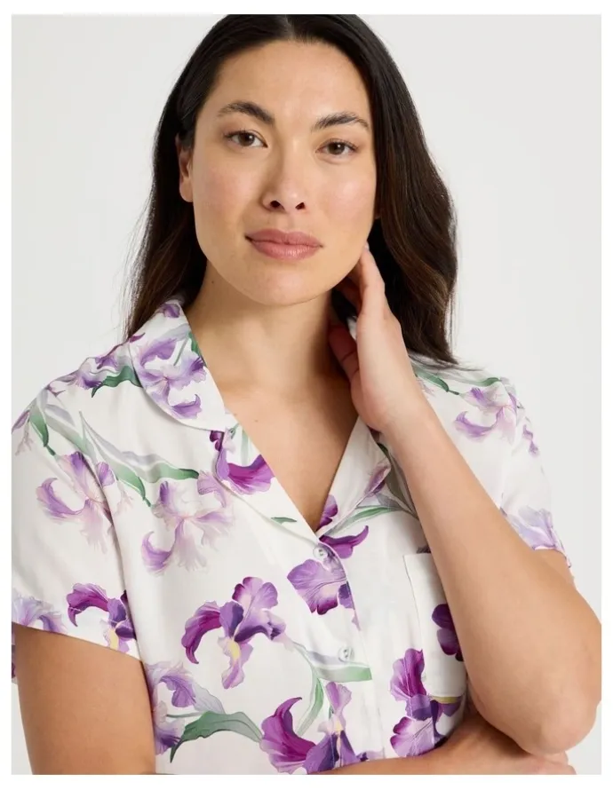 Soho Serene Woven Short Sleeve Pyjama Set in Iris Floral Print