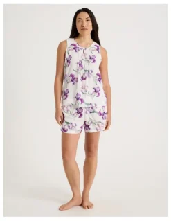 Soho Serene Woven Singlet & Short Pyjama Set in Iris Floral Print
