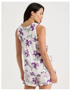 Soho Serene Woven Singlet & Short Pyjama Set in Iris Floral Print