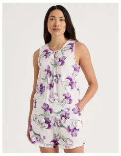 Soho Serene Woven Singlet & Short Pyjama Set in Iris Floral Print