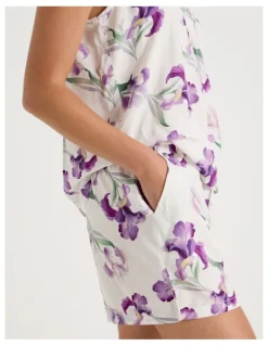 Soho Serene Woven Singlet & Short Pyjama Set in Iris Floral Print