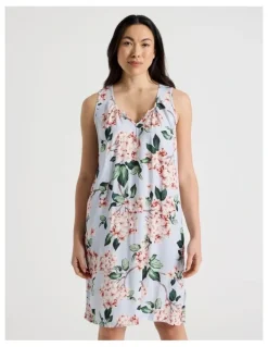 Soho Serene Woven Sleeveless Nightie in Blue Blossoms Print