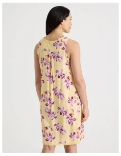 Soho Serene Woven Viscose Sleeveless Nightie in Yellow Orchid Print