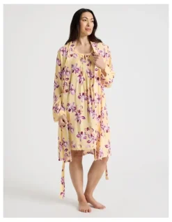 Soho Serene Woven Viscose Midi Robe in Yellow Orchid Print