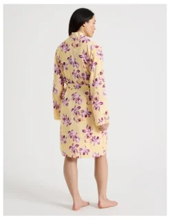 Soho Serene Woven Viscose Midi Robe in Yellow Orchid Print