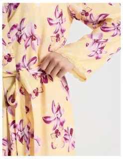 Soho Serene Woven Viscose Midi Robe in Yellow Orchid Print