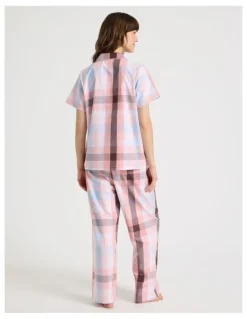 Soho Short Sleeve Long Pant PJ Set in Pink Check Print
