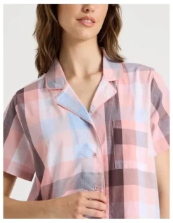 Soho Short Sleeve Long Pant PJ Set in Pink Check Print