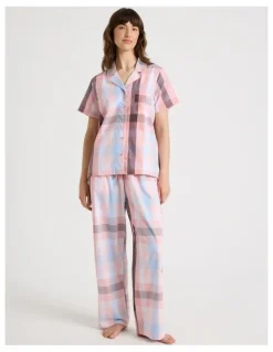 Soho Short Sleeve Long Pant PJ Set in Pink Check Print