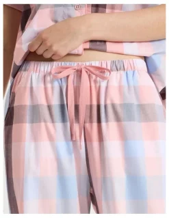 Soho Short Sleeve Long Pant PJ Set in Pink Check Print