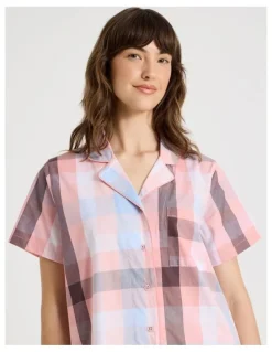 Soho Short Sleeve Long Pant PJ Set in Pink Check Print