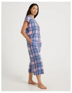 Soho Short Sleeve Long Pant Pyjama Set in Lilac Check Print