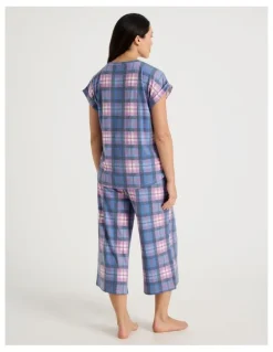 Soho Short Sleeve Long Pant Pyjama Set in Lilac Check Print