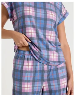 Soho Short Sleeve Long Pant Pyjama Set in Lilac Check Print