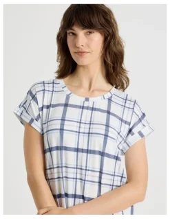 Soho Short Sleeve Nightie in White Check Print