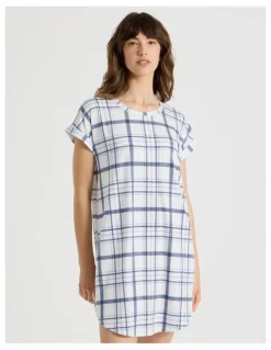 Soho Short Sleeve Nightie in White Check Print