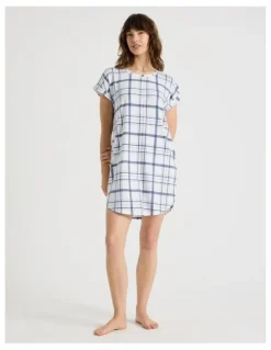 Soho Short Sleeve Nightie in White Check Print
