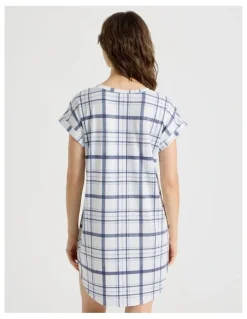 Soho Short Sleeve Nightie in White Check Print