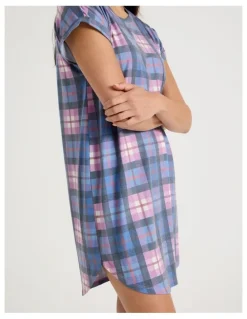 Soho Short Sleeve Nightie in Lilac Check Print