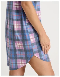 Soho Short Sleeve Nightie in Lilac Check Print