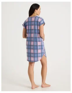 Soho Short Sleeve Nightie in Lilac Check Print