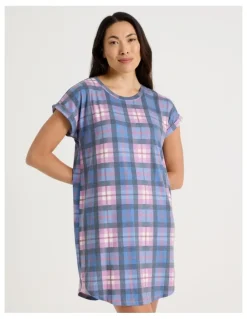 Soho Short Sleeve Nightie in Lilac Check Print