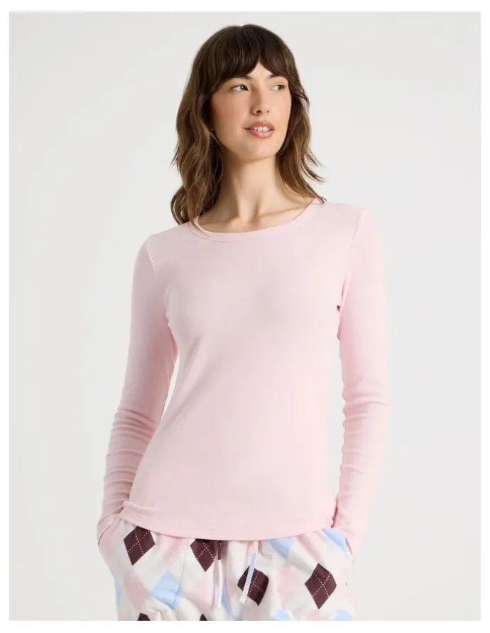 Soho Soho Flannel Long Sleeve Knit Top & Flannelette Pants Pyjama Set in Pink Argyle Print