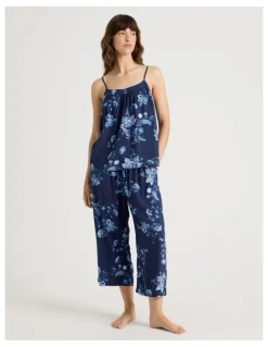 Soho Viscose Cami 3/4 Pyjama Set in Navy Floral Print