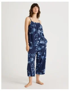 Soho Viscose Cami 3/4 Pyjama Set in Navy Floral Print