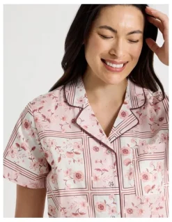 Soho Core Cotton Short Sleeve Long Pant Pyjama Set in Floral Grid Print