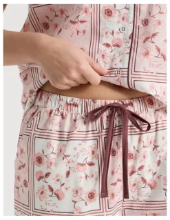 Soho Core Cotton Short Sleeve Long Pant Pyjama Set in Floral Grid Print