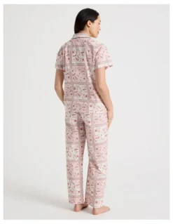 Soho Core Cotton Short Sleeve Long Pant Pyjama Set in Floral Grid Print