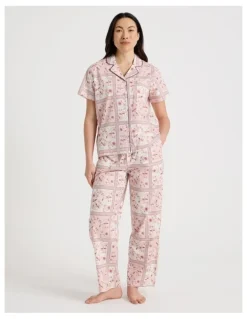 Soho Core Cotton Short Sleeve Long Pant Pyjama Set in Floral Grid Print