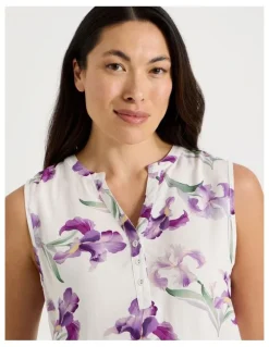 Soho Serene Woven Singlet & Long Pant Pyjama Set in Iris Floral Print