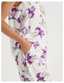 Soho Serene Woven Singlet & Long Pant Pyjama Set in Iris Floral Print