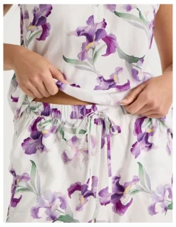 Soho Serene Woven Singlet & Long Pant Pyjama Set in Iris Floral Print