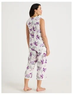 Soho Serene Woven Singlet & Long Pant Pyjama Set in Iris Floral Print