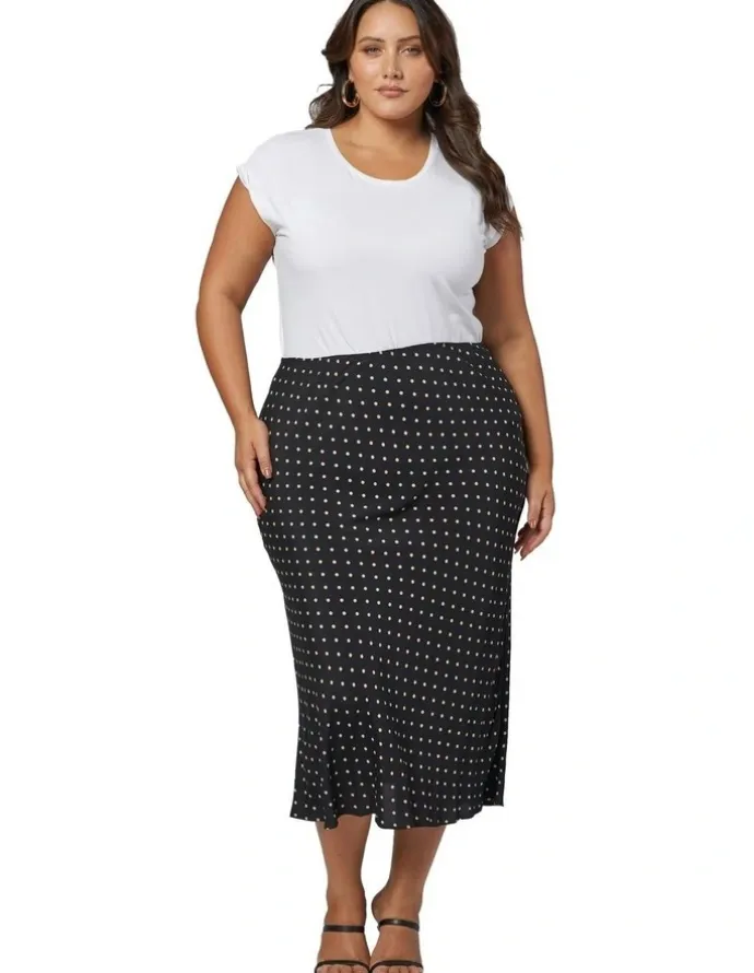 Something 4 Olivia Emily Print Midi Skirt in Navy