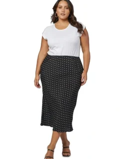 Something 4 Olivia Emily Print Midi Skirt in Navy