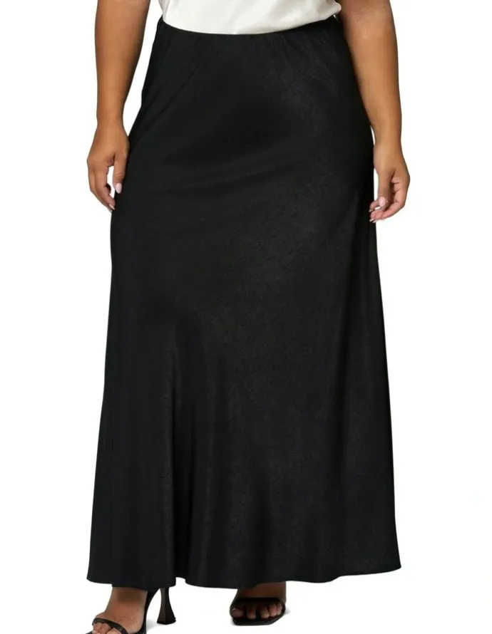 Something 4 Olivia Luxe Satin Maxi Skirt in Black
